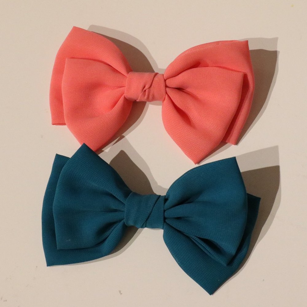 Chiffon Hair Bows, Coral and Teal
